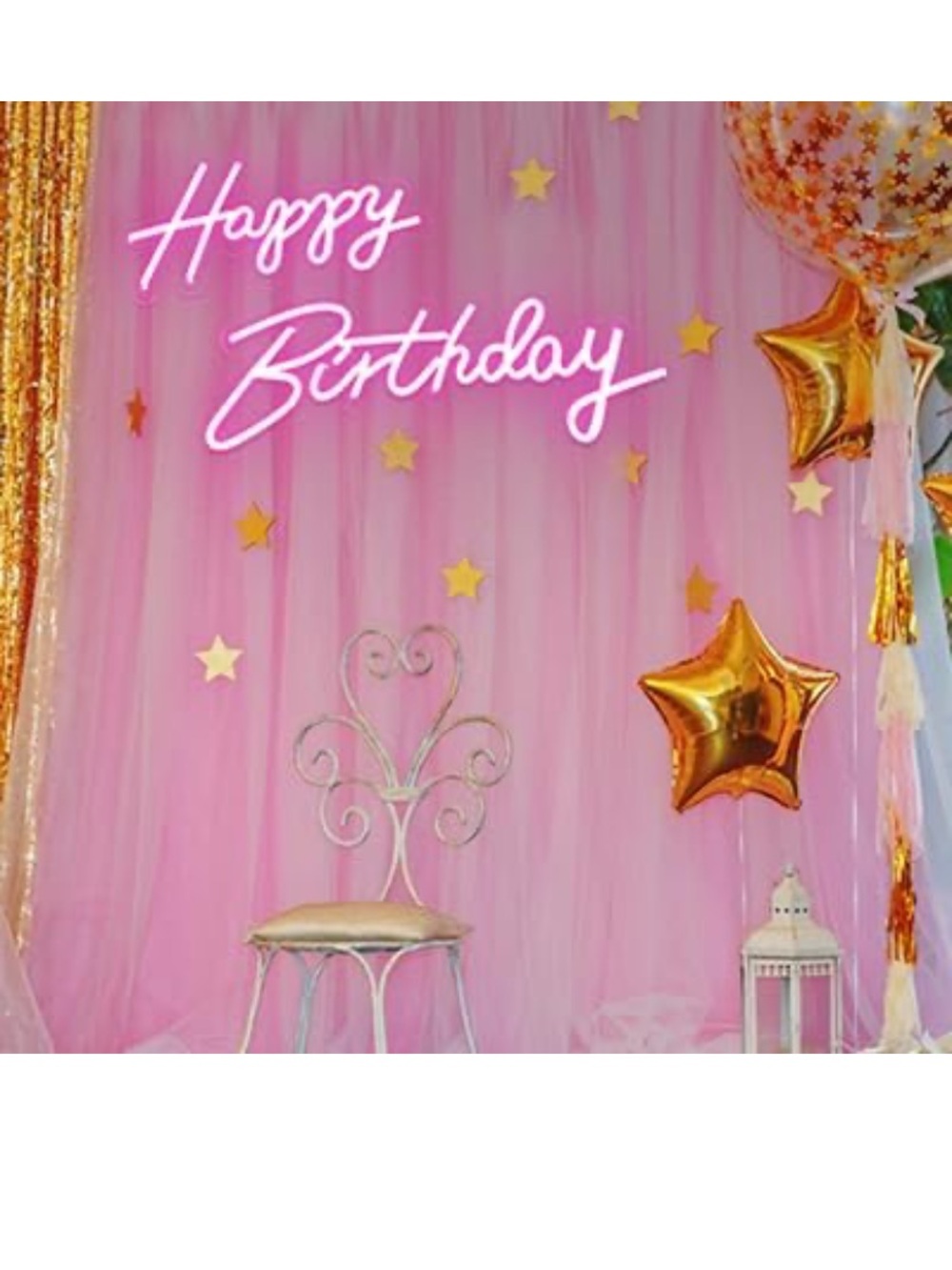 Divatla 40”x23” Neon 2-Pc Happy Birthday Hanging Sign